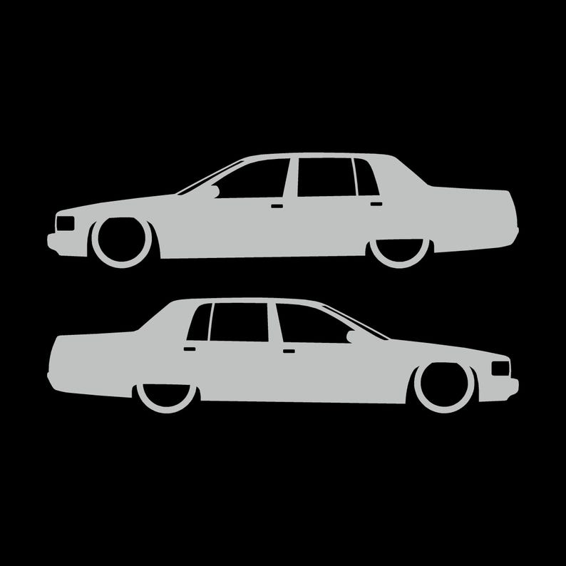 Set Of 2 Lowered Car Silhouette Decal Stickers For Cadillac Fleetwood 2nd Gen 1993-96 Light Grey