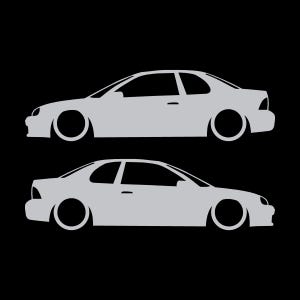 Set Of 2 Lowered Car Silhouette Decal Stickers For Dodge Neon 1st Gen 1994-99 Coupe Silver