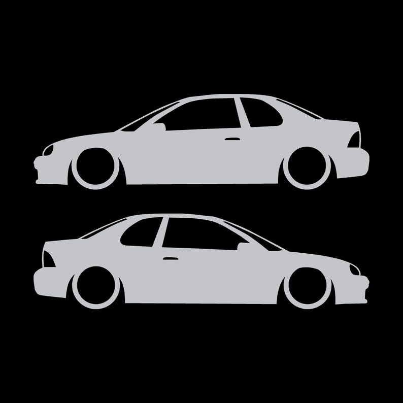 Set Of 2 Lowered Car Silhouette Decal Stickers For Dodge Neon 1st Gen 1994-99 Coupe Silver