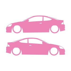 Set Of 2 Lowered Car Silhouette Decal Stickers For Acura RSX DC5 Coupe Soft Pink