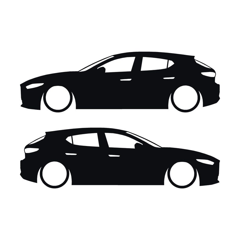 Set mit 2 Aufklebern für tiefergelegte Fahrzeuge für Mazda 3 BP 4. Generation 2019 Schwarz