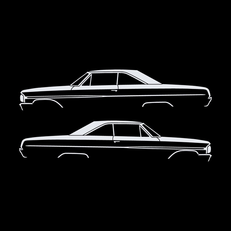 Juego de 2 pegatinas con silueta de coche para Ford Galaxie Coupé de techo rígido de 2 puertas de 1964 Blanco