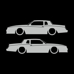 Set Of 2 Car Silhouette Decal Stickers For Chevrolet Monte Carlo SS 4th Gen Outline Coupe Light Grey