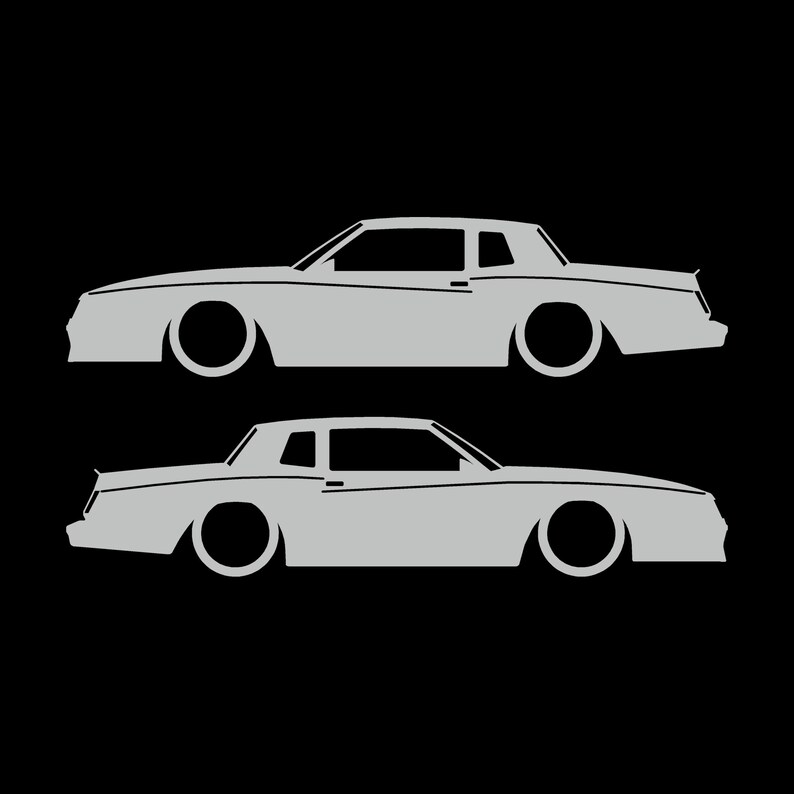Set Of 2 Car Silhouette Decal Stickers For Chevrolet Monte Carlo SS 4th Gen Outline Coupe Light Grey