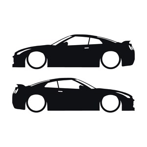 Set Of 2 Lowered Car Silhouette Decal Stickers For Nissan GT-R R35 Black