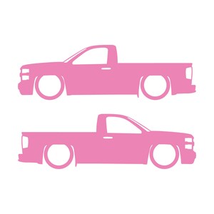 Set Of 2 Lowered Car Silhouette Decal Stickers For Chevrolet Silverado Reg Cab 2014-19 Soft Pink