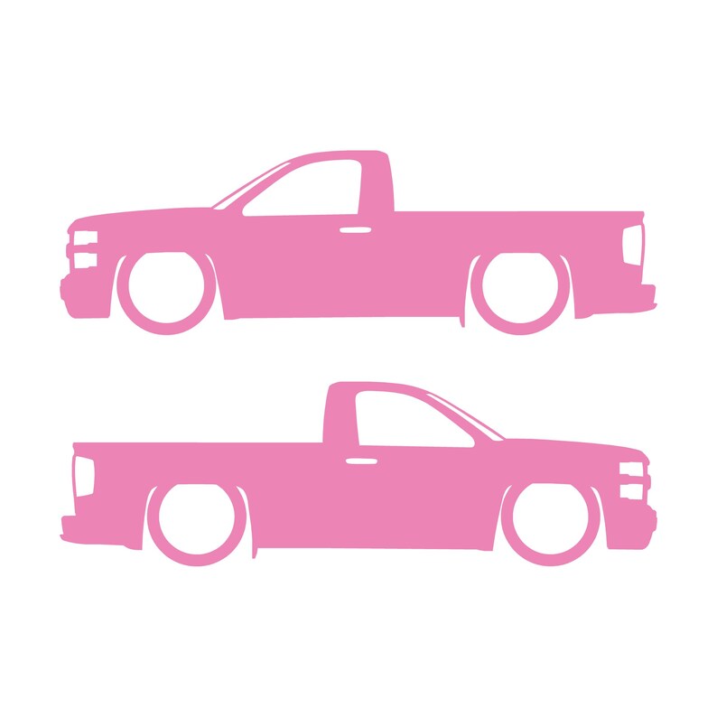 Set Of 2 Lowered Car Silhouette Decal Stickers For Chevrolet Silverado Reg Cab 2014-19 Soft Pink