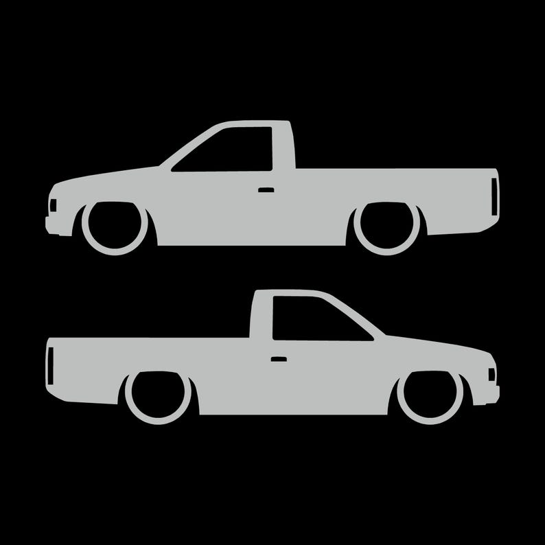 Set Of 2 Lowered Truck Silhouette Decal Stickers For Nissan Hardbody Single Cab D21 Pickup Light Grey