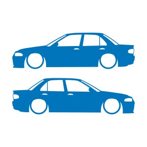 Set mit 2 Aufklebern für tiefergelegte Mitsubishi Lancer Evo 1 2 3 (ohne Heckflügel) Sky Blue
