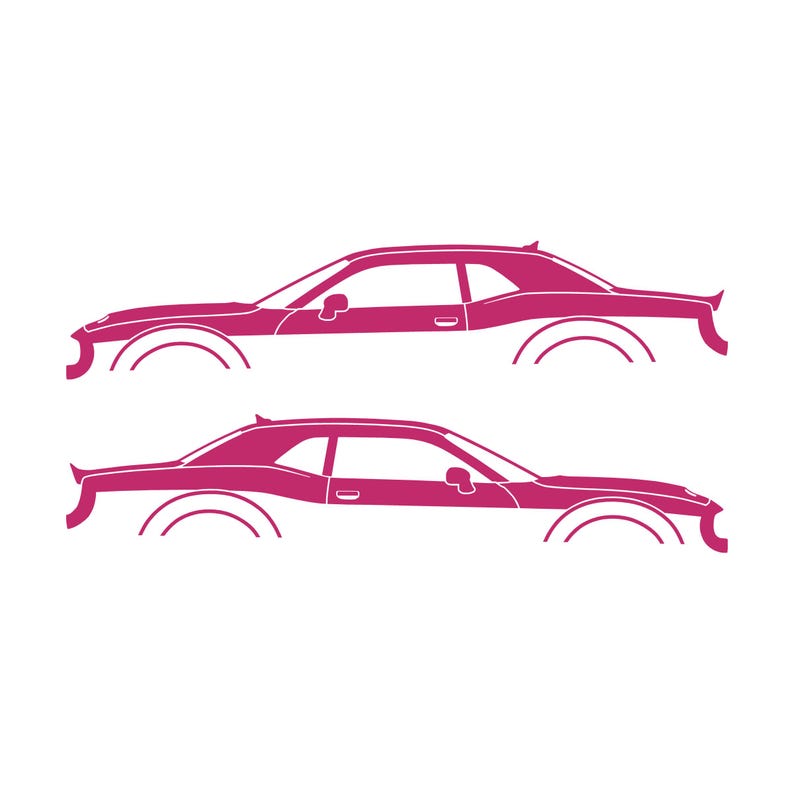 Ensemble de 2 autocollants silhouette de voiture pour Dodge Challenger Hellcat Rose