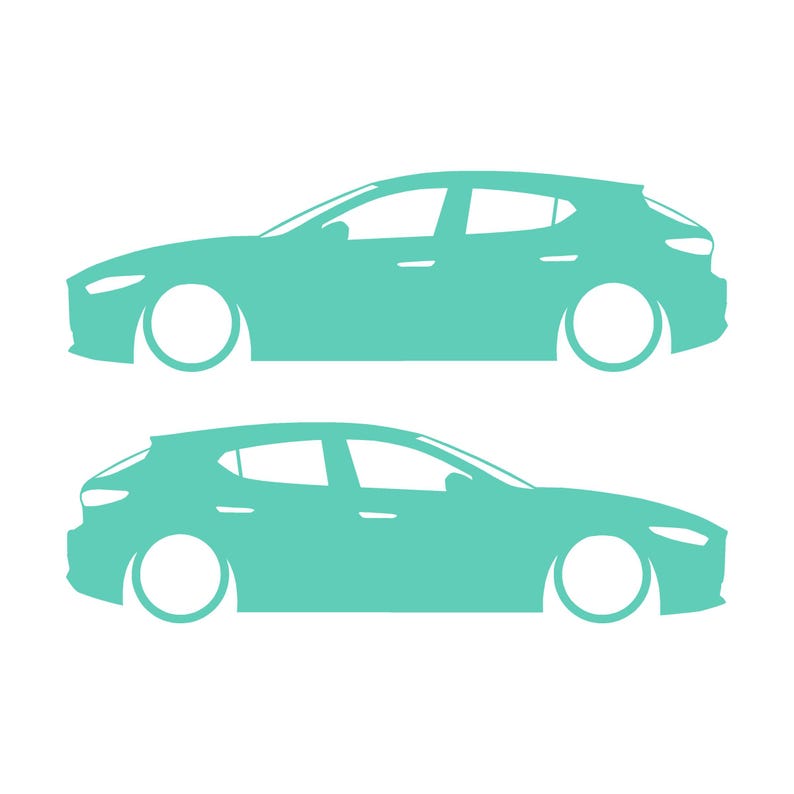 Set mit 2 Aufklebern für tiefergelegte Fahrzeuge für Mazda 3 BP 4. Generation 2019 Mint