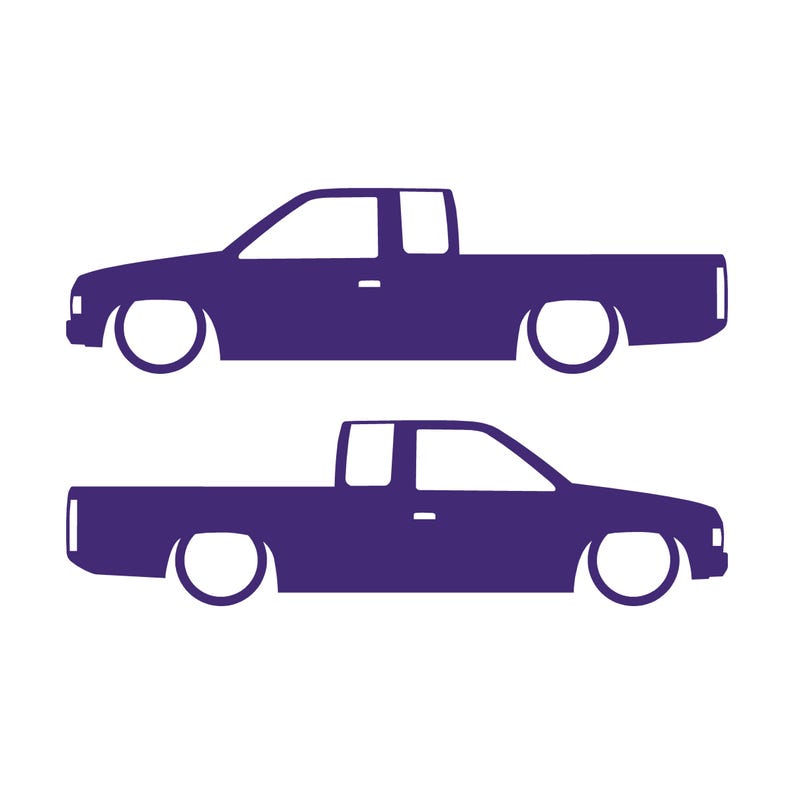 Set Of 2 Lowered Truck Silhouette Decal Stickers For Nissan Hardbody Ext Cab D21 Pickup Purple