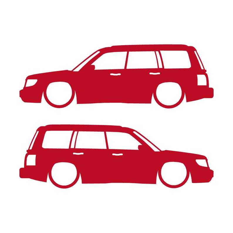 Set Of 2 Lowered Car Silhouette Decal Stickers For Subaru Forester 1st Gen SF Red