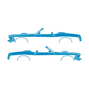Conjunto de 2 adesivos com a silhueta de um carro rebaixado para Ford Mustang Conversível de 1969. Light Blue