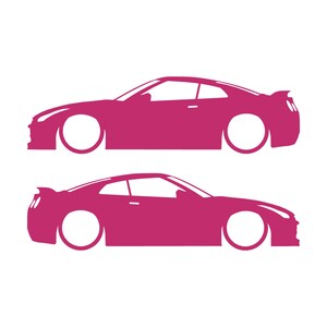 Set Of 2 Lowered Car Silhouette Decal Stickers For Nissan GT-R R35 Pink