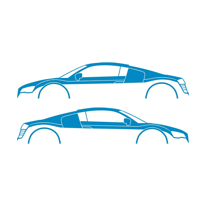Juego de 2 pegatinas con silueta de coche para Audi R8 Coupé de primera generación Light Blue