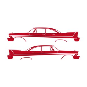 Set Of 2 Car Silhouette Decal Stickers For 1957-58 Plymouth Belvedere Sport Fury 4-door Red