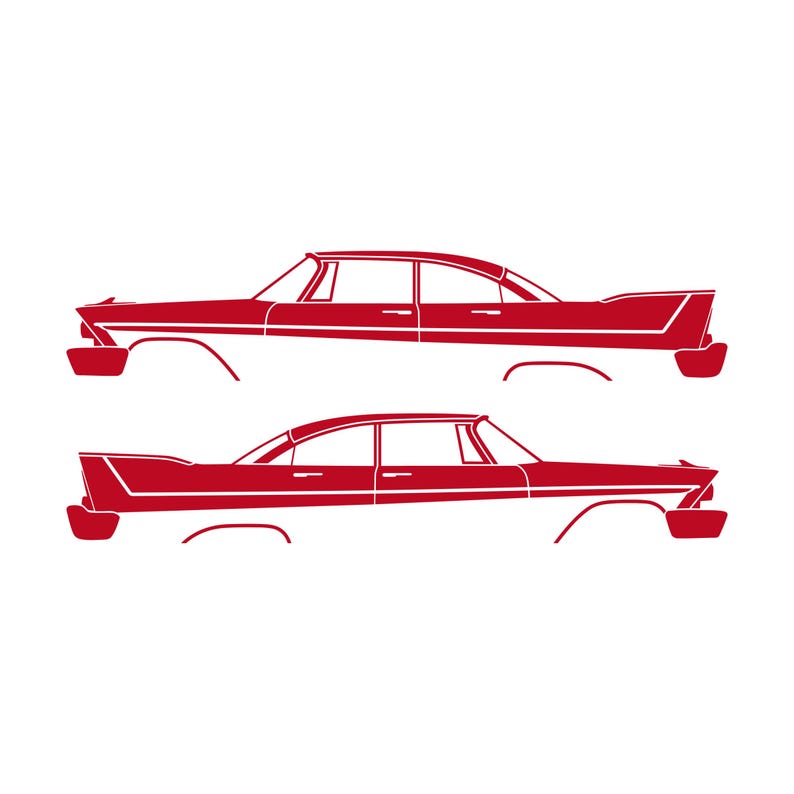 Set Of 2 Car Silhouette Decal Stickers For 1957-58 Plymouth Belvedere Sport Fury 4-door Red
