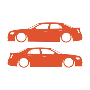 Juego de 2 pegatinas con silueta de coche rebajado para Chrysler 300 SRT de segunda generación. Naranja