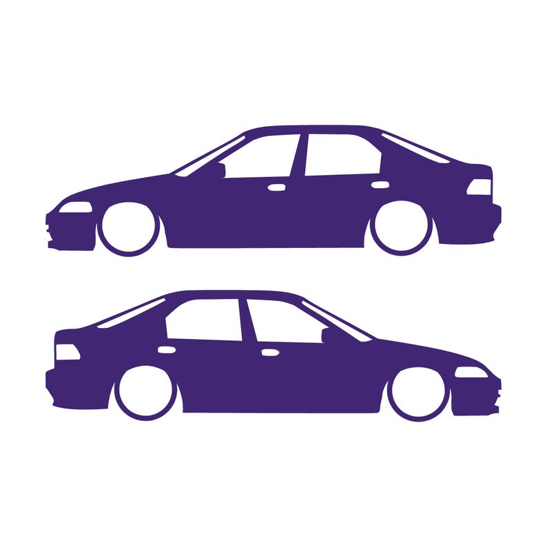 Set Of 2 Lowered Car Silhouette Decal Stickers For Honda Civic EG Sedan Purple