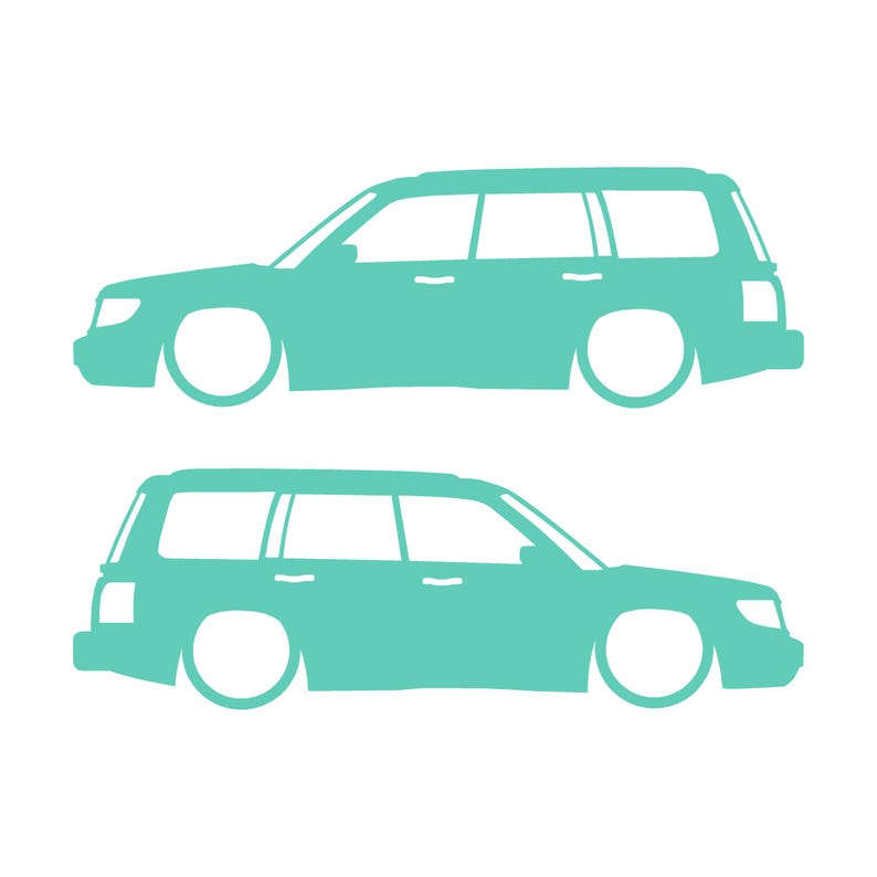 Set Of 2 Lowered Car Silhouette Decal Stickers For Subaru Forester 1st Gen SF Mint