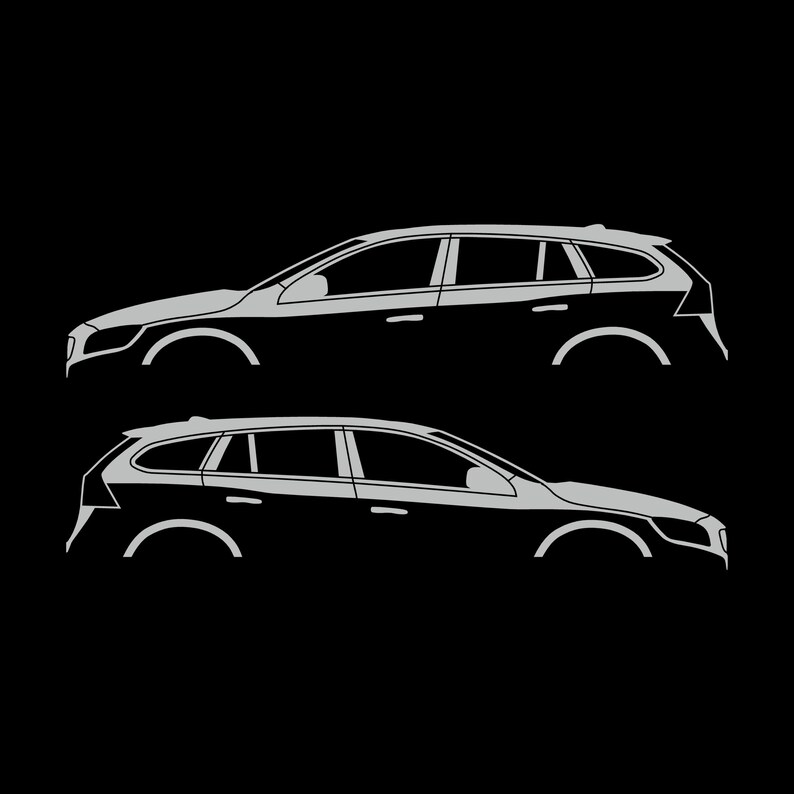 Set Of 2 Car Silhouette Decal Stickers For Volvo V60 2011-18 1st Gen Light Grey