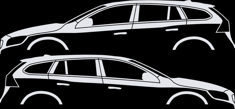 Set Of 2 Car Silhouette Decal Stickers For Volvo V60 2011-18 1st Gen White
