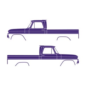 Set van 2 autosilhouet-stickers voor Chevrolet C10 1e generatie korte laadbak 1964-66 Paars