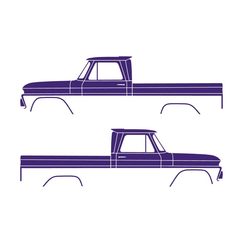 Set van 2 autosilhouet-stickers voor Chevrolet C10 1e generatie korte laadbak 1964-66 Paars