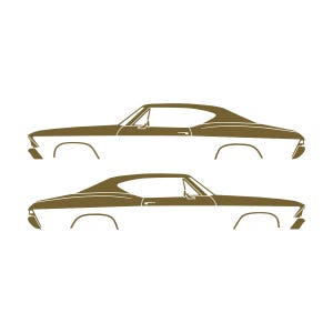 Set Of 2 Car Silhouette Decal Stickers For 1968 Chevrolet Chevelle SS Malibu Hardtop Coupe Gold