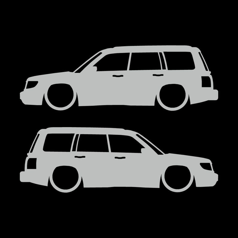 Set Of 2 Lowered Car Silhouette Decal Stickers For Subaru Forester 1st Gen SF Light Grey