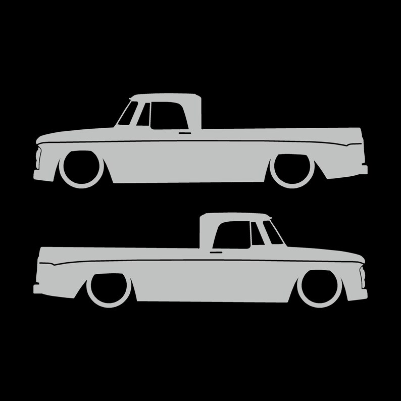 Set Of 2 Car Silhouette Decal Stickers For 1961-65 Dodge D100 Sweptline Long Bed 1st Gen Light Grey