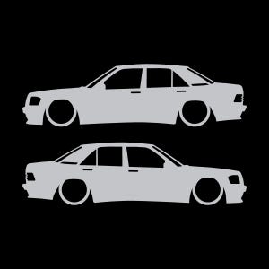 Set Of 2 Lowered Car Silhouette Decal Stickers For Mercedes 190 E W201 Silver