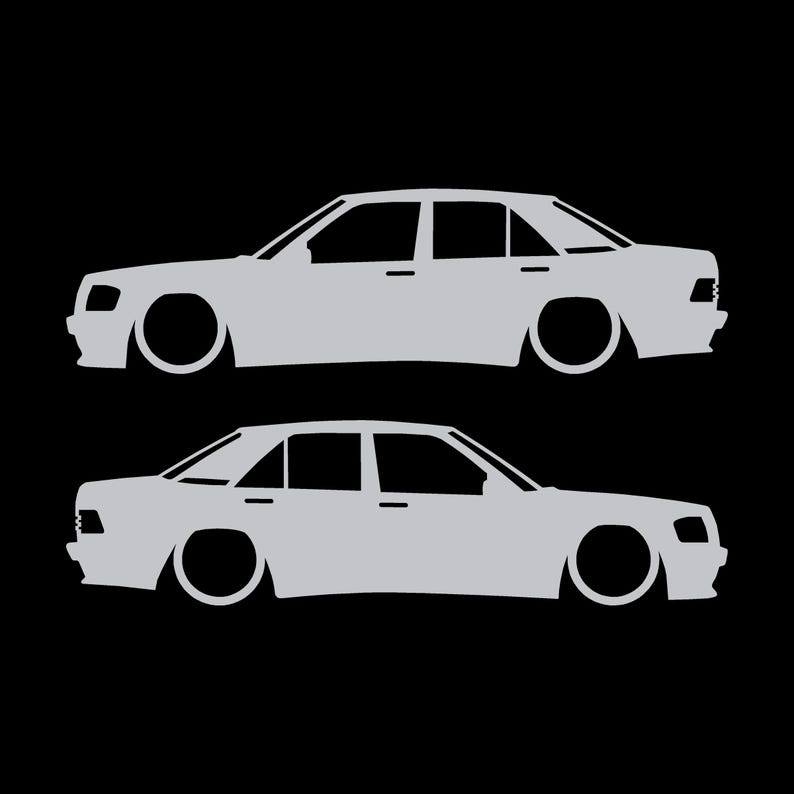 Set Of 2 Lowered Car Silhouette Decal Stickers For Mercedes 190 E W201 Silver