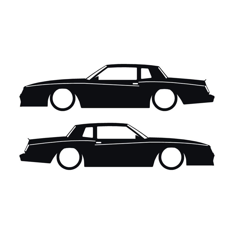 Set mit 2 Auto-Silhouette-Aufklebern für Chevrolet Monte Carlo SS 4. Generation Outline V2 Coupé Schwarz