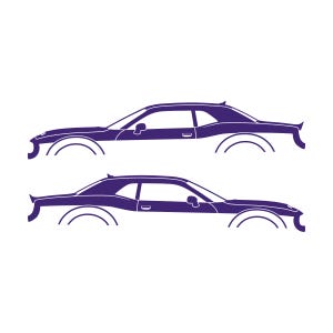 Ensemble de 2 autocollants silhouette de voiture pour Dodge Challenger Hellcat Violet
