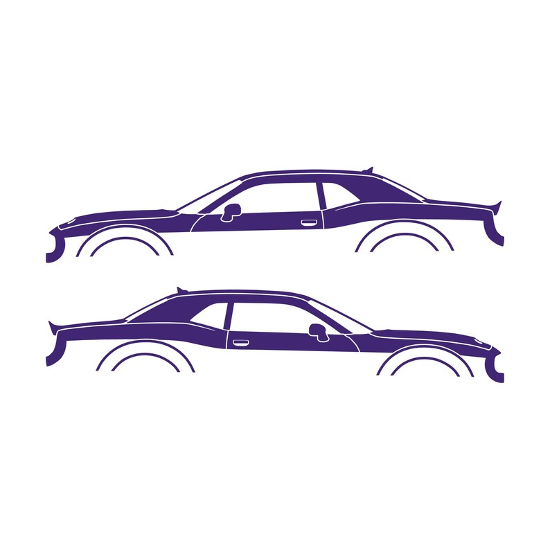 Ensemble de 2 autocollants silhouette de voiture pour Dodge Challenger Hellcat Violet