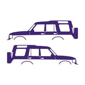 Set mit 2 Auto-Silhouette-Aufklebern für Land Rover Discovery Classic S2 Lila