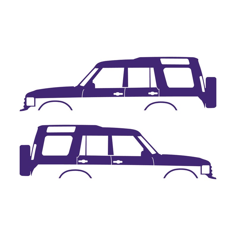 Set mit 2 Auto-Silhouette-Aufklebern für Land Rover Discovery Classic S2 Lila