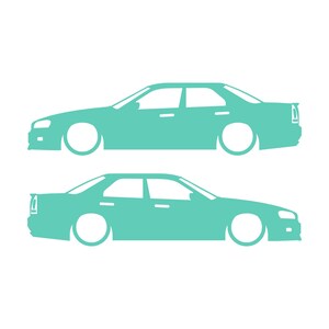 Set Of 2 Lowered Car Silhouette Decal Stickers For Nissan Skyline R34 4-door Sedan Mint