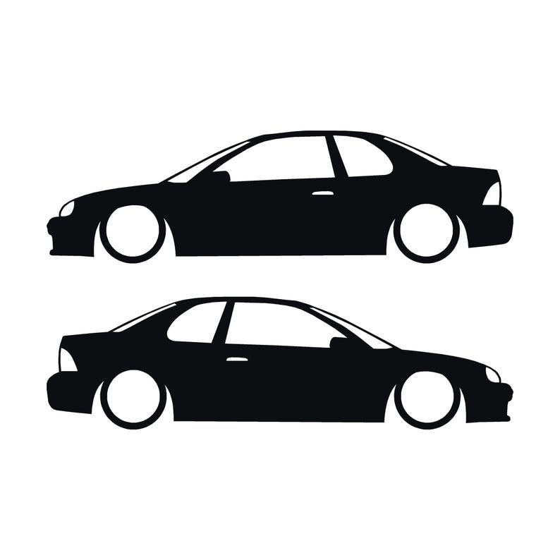 Set Of 2 Lowered Car Silhouette Decal Stickers For Dodge Neon 1st Gen 1994-99 Coupe Black