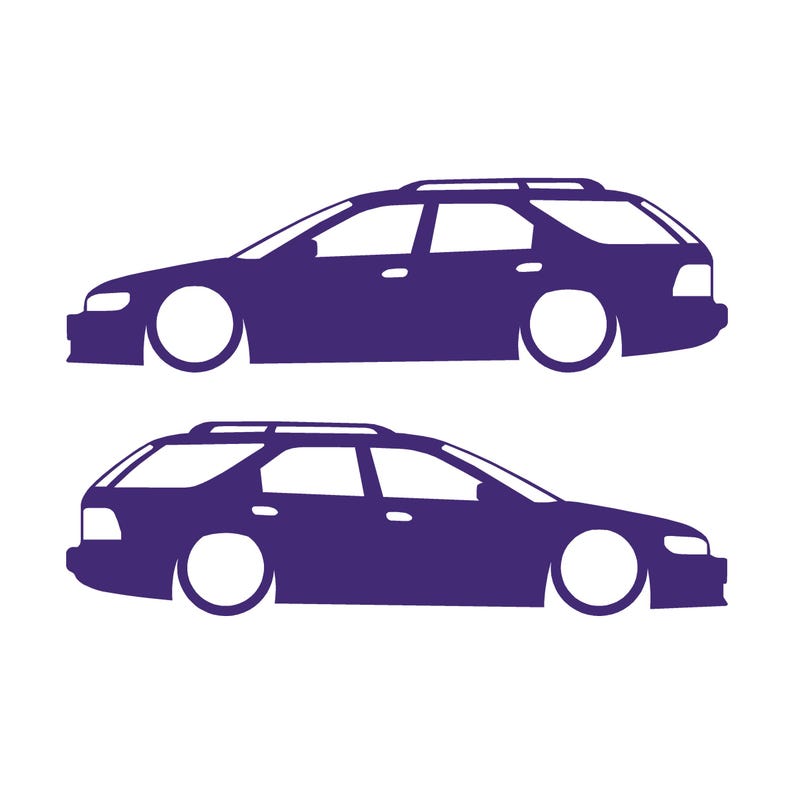 Set med 2 sänkta silhuettdekaler för Honda Accord 5:e generationen 1993-97 kombi Lila