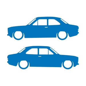 Set Of 2 Lowered Car Silhouette Decal Stickers For Ford Escort Mk1 3-door Hatchback Sky Blue