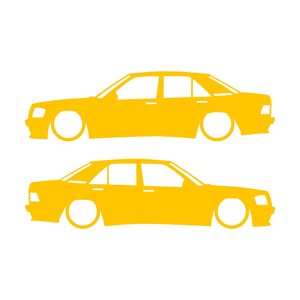 Set Of 2 Lowered Car Silhouette Decal Stickers For Mercedes 190 E W201 Yellow