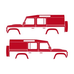 Lot de 2 autocollants silhouette de voiture pour Land Rover Defender 110 Utility Classic Rouge