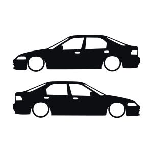 Set Of 2 Lowered Car Silhouette Decal Stickers For Honda Civic EG Sedan Black