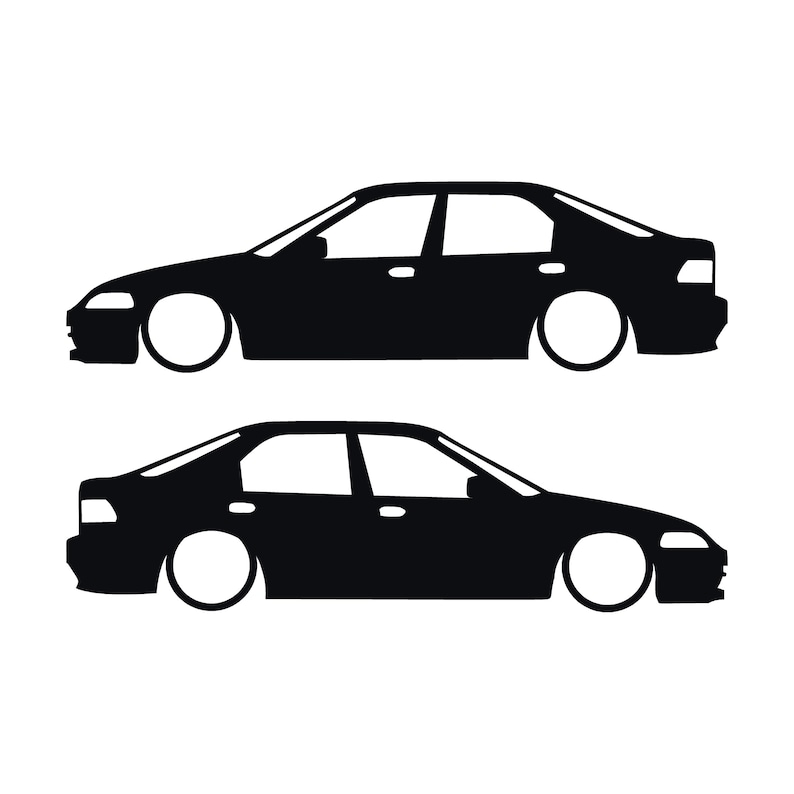 Set Of 2 Lowered Car Silhouette Decal Stickers For Honda Civic EG Sedan Black