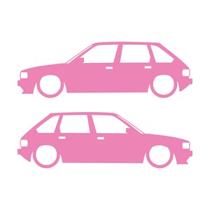 Set Of 2 Lowered Car Silhouette Decal Stickers For Austin Maestro Soft Pink