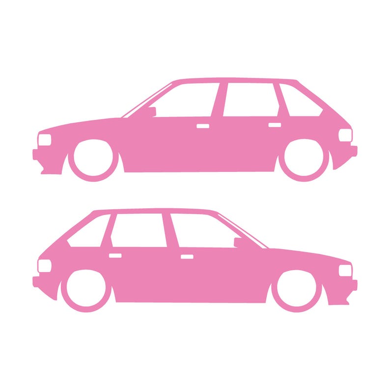 Set Of 2 Lowered Car Silhouette Decal Stickers For Austin Maestro Soft Pink