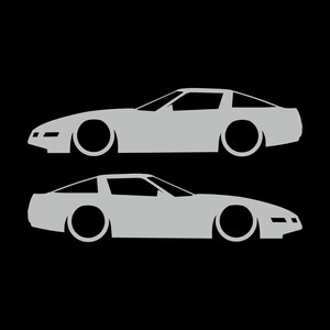 Set Of 2 Lowered Car Silhouette Decal Stickers For Chevrolet Corvette C4 Coupe Light Grey